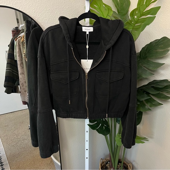🖤 Böhme Black Cropped Utility Hoodie Jacket Sz L | Zip-Up Streetwear Layer - Picture 1 of 8